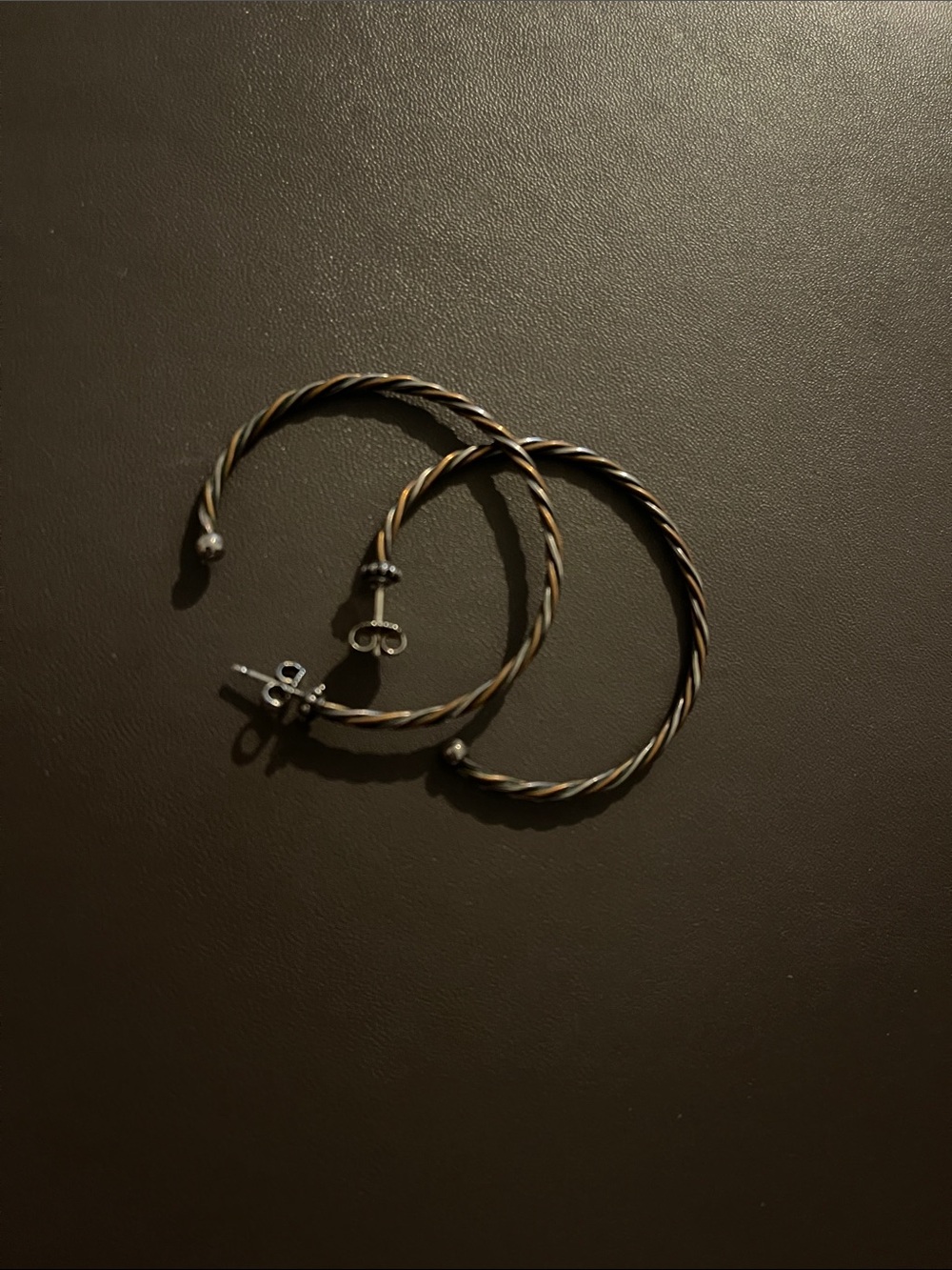 Twisted Metal Hoop Earrings - Two-Tone Silver and bronze